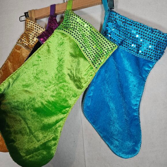 Christmas Stocking Bundle Velvet Felt Sequin bundle of 4 - Picture 2 of 6